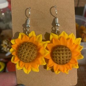 Handmade Sunflower Earrings in Yellow and Orange